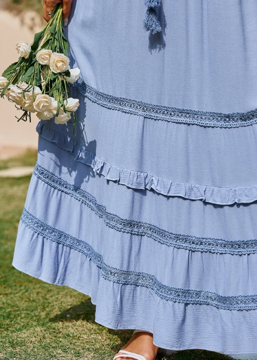 Boho Chic Blue Maxi Skirt with cord