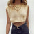 Boho Cropped Ribbed Top Beige