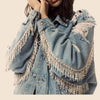 Boho Denim Torn Jacket with Rhinestones