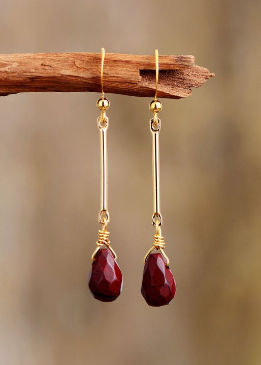 Gold Boho Earrings Red Jaspers