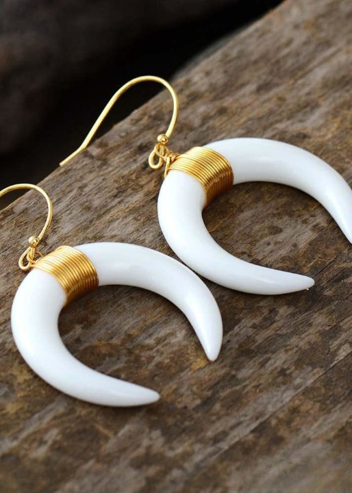 Gold Boho Earrings - Natural Stone