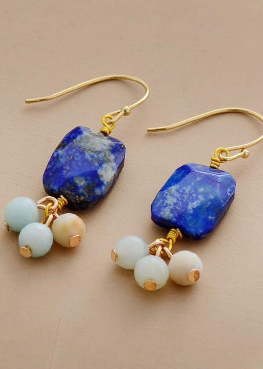 Boho Dangle Earrings - Square Blue Lapise