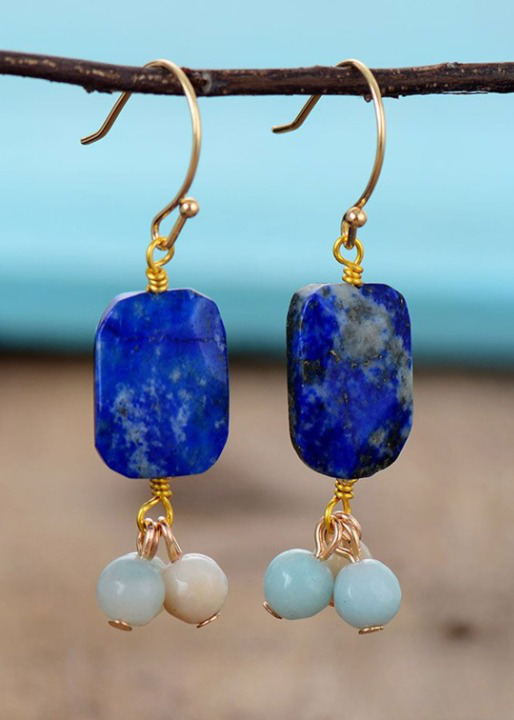 Boho Dangle Earrings - Square Blue Lapise