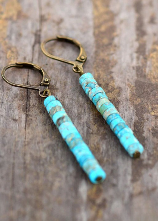 Boho Beaded Dangle Earrings - Natural Stone