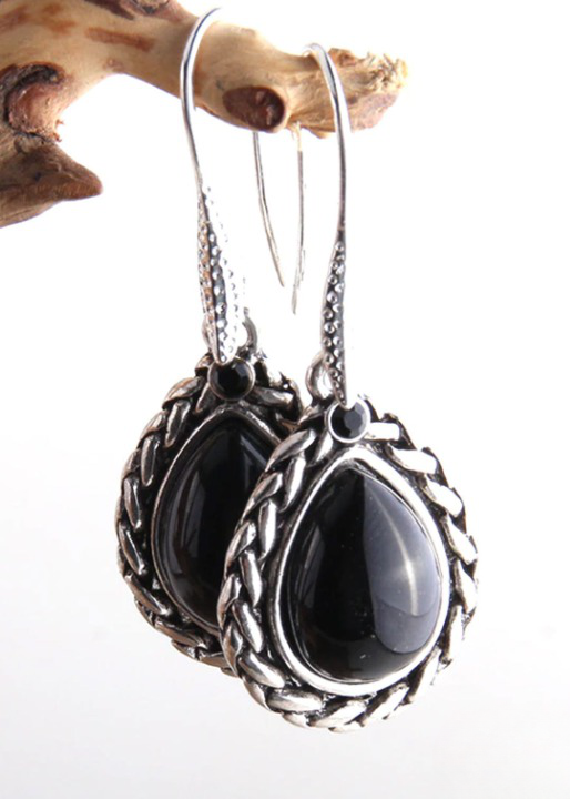 Black Silver Boho Dangle Earrings
