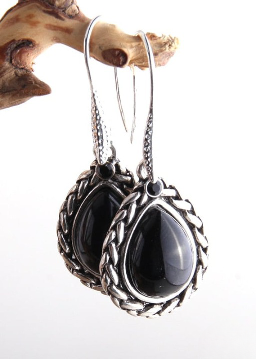 Black Silver Boho Dangle Earrings