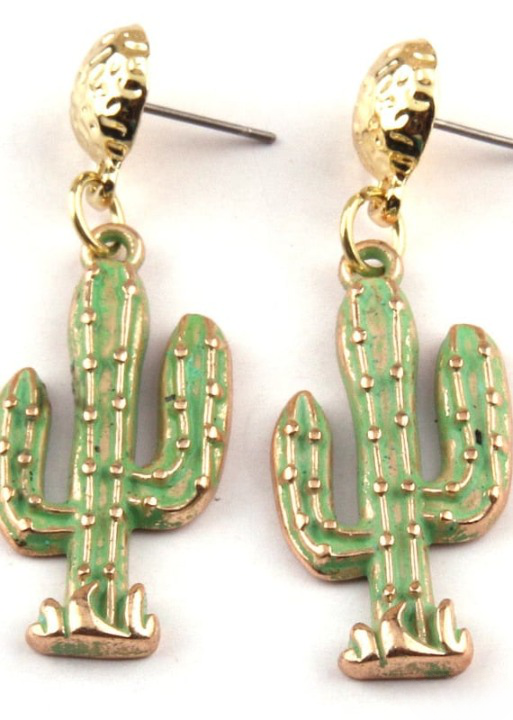 Boho Dangle Earrings - Green Cactus