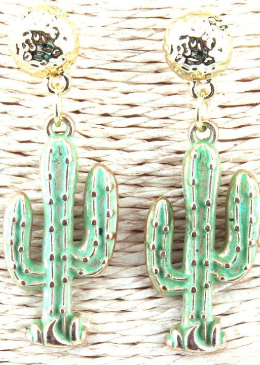 Boho Dangle Earrings - Green Cactus