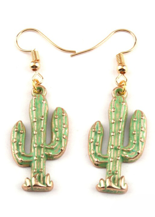 Boho Dangle Earrings - Green Cactus