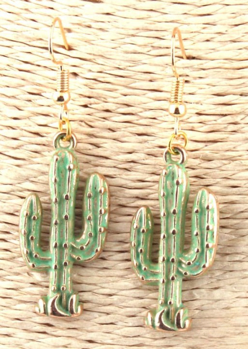 Boho Dangle Earrings - Green Cactus