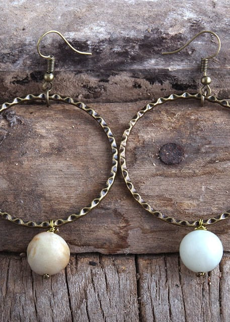 Boho Vintage Earrings - Natural Stone