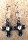 Boho Dangle Earrings - Silver Metal Cross