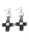 Boho Dangle Earrings - Silver Metal Cross