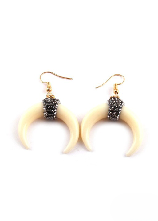 Boho Dangle Earrings - White Horn Moon