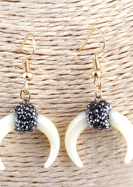 Boho Dangle Earrings - White Horn Moon