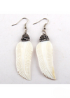 Boho Dangle Earrings - White Shell Leaf Clay