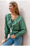 Boho Elegant Floral Green Blouse