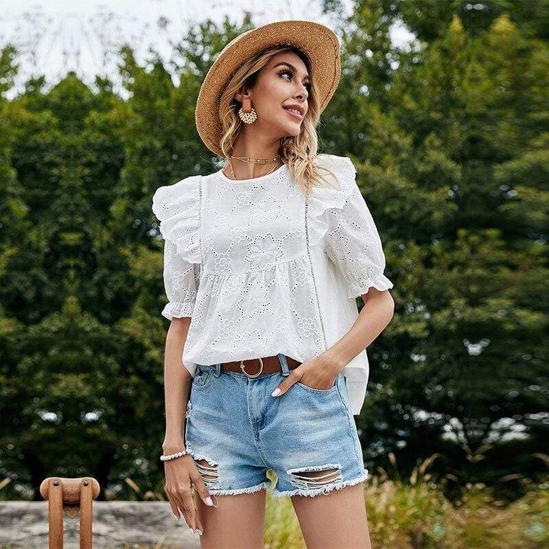 Boho Embroidered Floral White Blouse