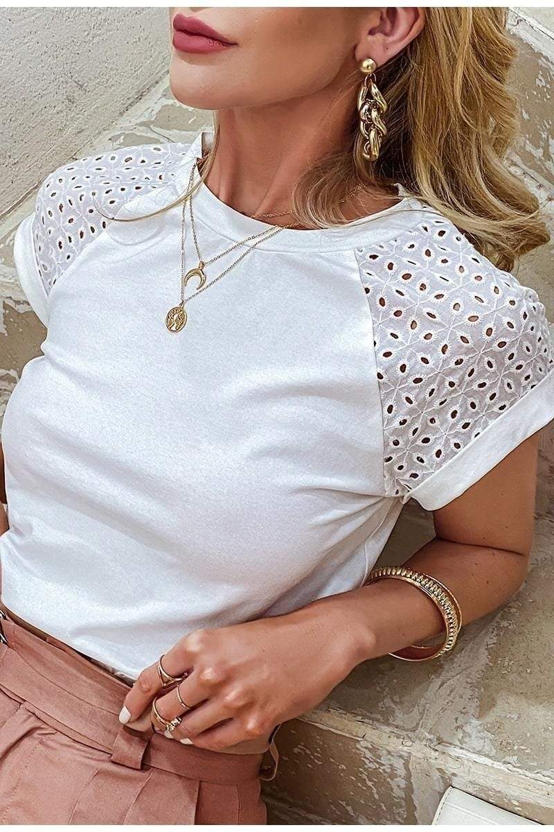 Boho Embroidered Openwork T-shirt