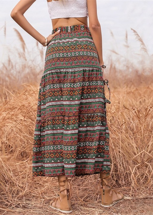 Boho Split maxi Skirt with Ethnic Print