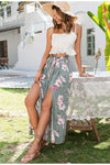 Boho Floral Fluid Split Green Pants