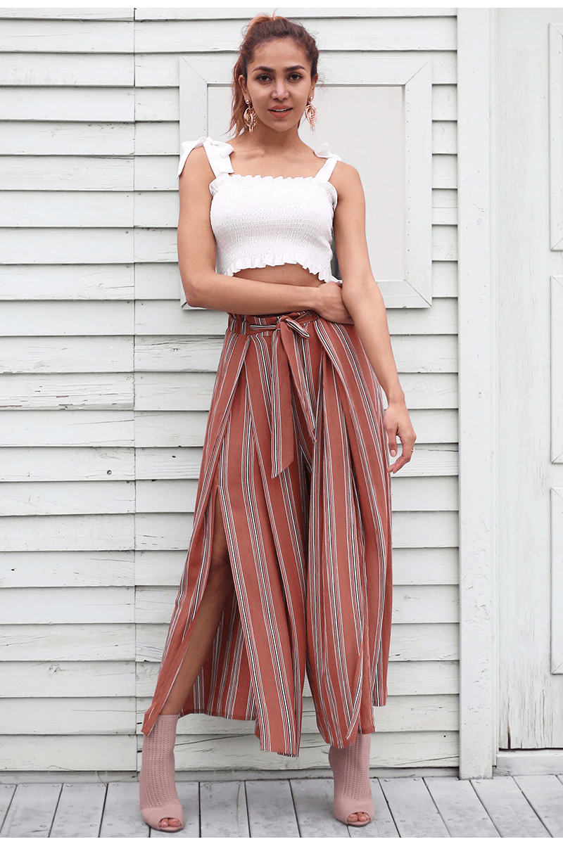 Boho Fluid Striped Red Pants