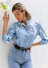 Boho Folkloric denim shirt floral embroidery pattern