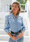 Boho Folkloric denim shirt floral embroidery pattern