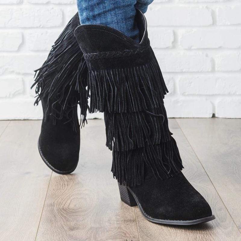 Boho Fringed High Boots