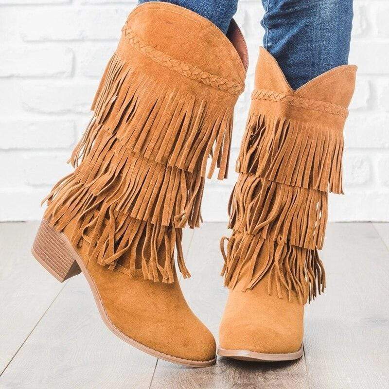 Boho Fringed High Boots