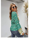 Boho Gold & Green Floral Blouse