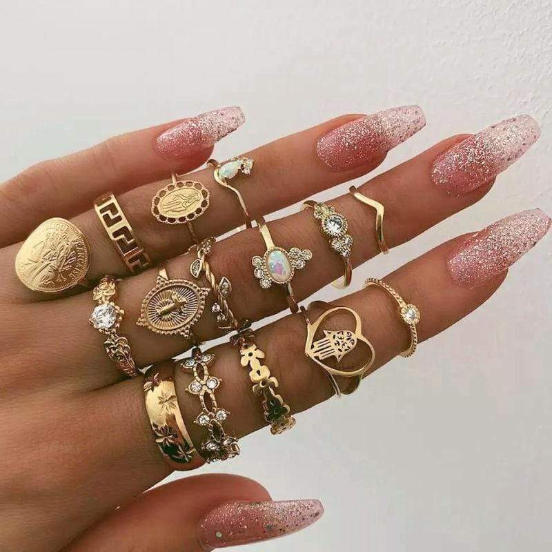 Boho Gold Rings Set Royal