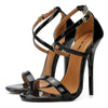 Boho Heeled Open Black Gloss Varnish Sandals