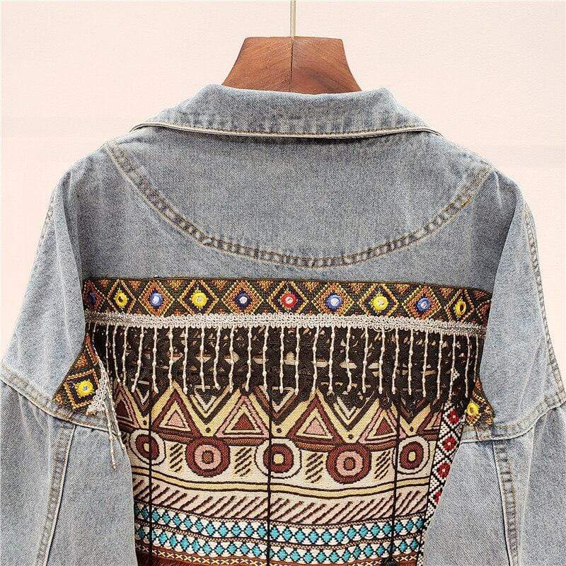 Women's selling Bohemian Denim Jacket, Boho Chic Embellished Hippie Jacket, Relaxed Jean Jacket