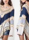 Boho long tunic patchwork asymmetric, flared sleeves