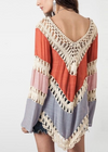 Boho long tunic patchwork asymmetric, flared sleeves