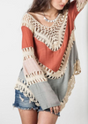 Boho long tunic patchwork asymmetric, flared sleeves