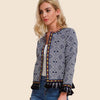 Boho Jacket with Geometric Print and Pompoms