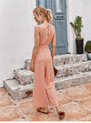 Boho Jumpsuit with Salmon Pink / White Stripes