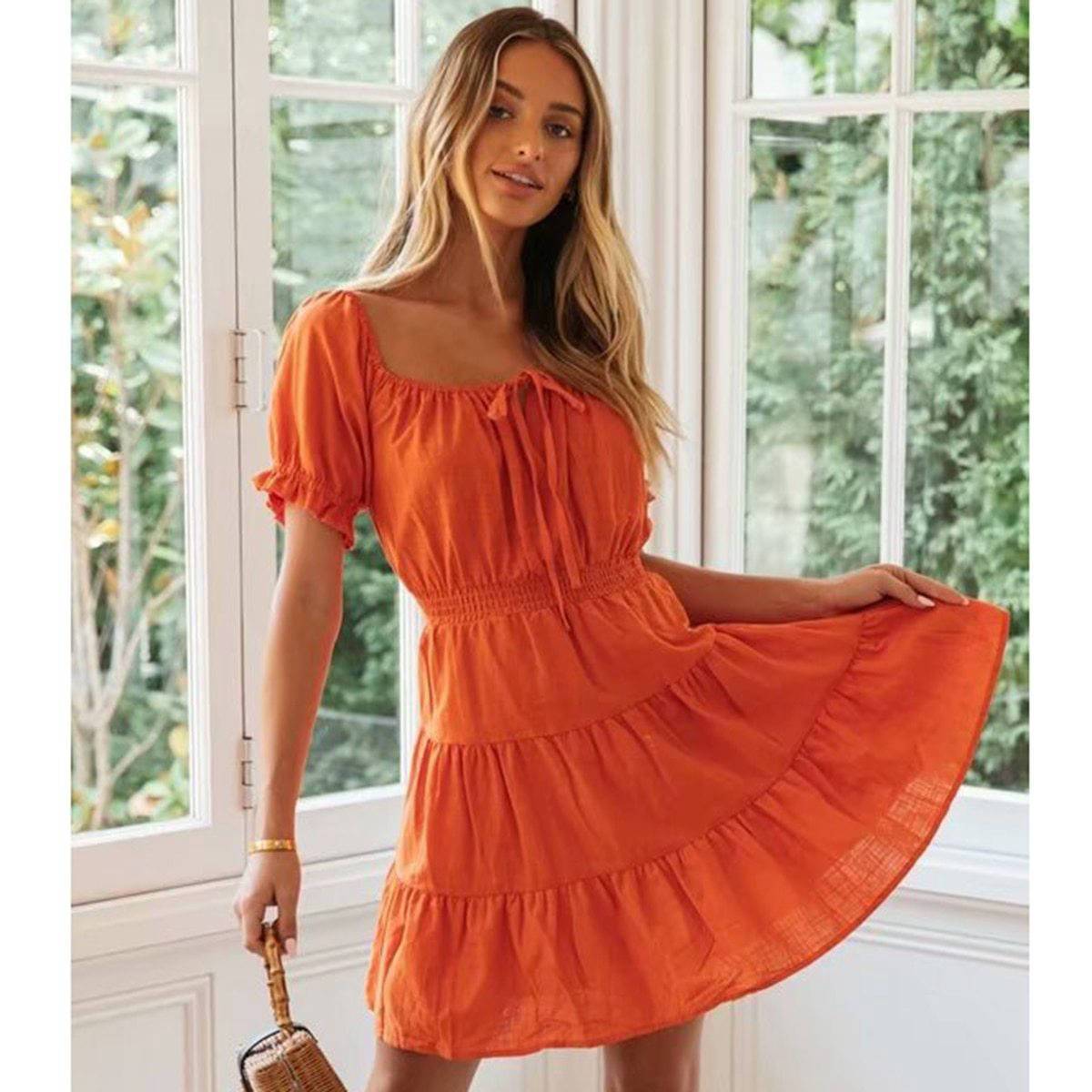 Boho Mini Orange Ruffle Dress