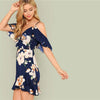 Boho Navy Blue Floral Mini Dress