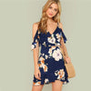 Boho Navy Blue Floral Mini Dress