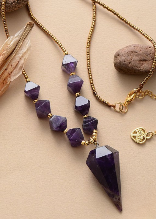 Boho Beads Necklace - Hexagonal Cone Pendant