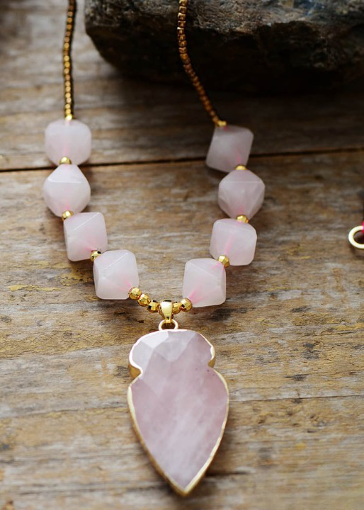 Boho Beads Necklace - Hexagonal Cone Pendant