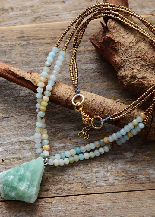 Boho Pendant Necklace - Natural Stone