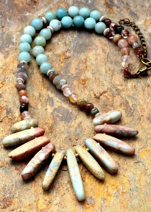 Boho Beaded Necklace - Natural Stone