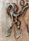 Long Boho Necklace - Angel Wing Pendant
