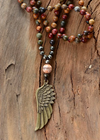 Long Boho Necklace - Angel Wing Pendant