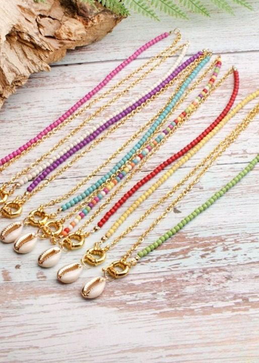 Boho Colorful Necklace - Gold Shell Pendant