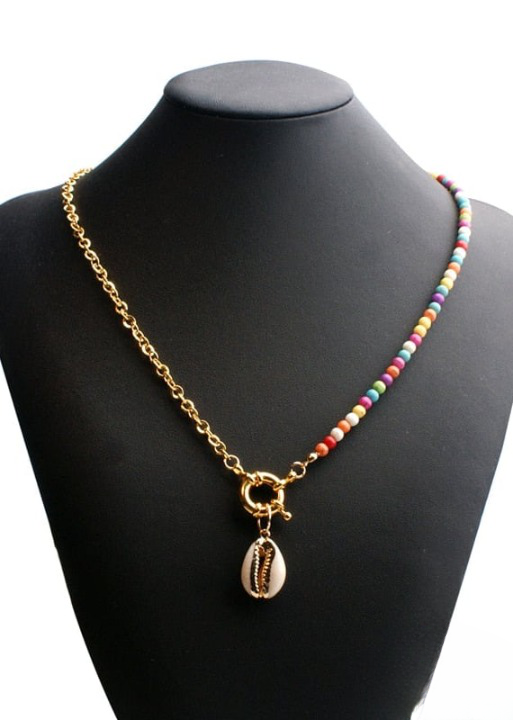 Boho Colorful Necklace - Gold Shell Pendant